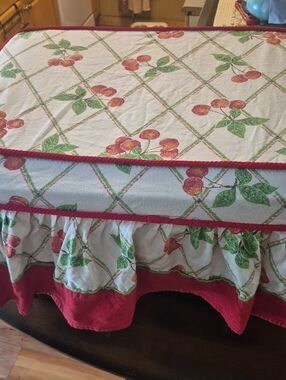 Vintage Cottagecore Cherry Plaid Ruffled Ottoman Cover Cotton Cottage Farmhouse